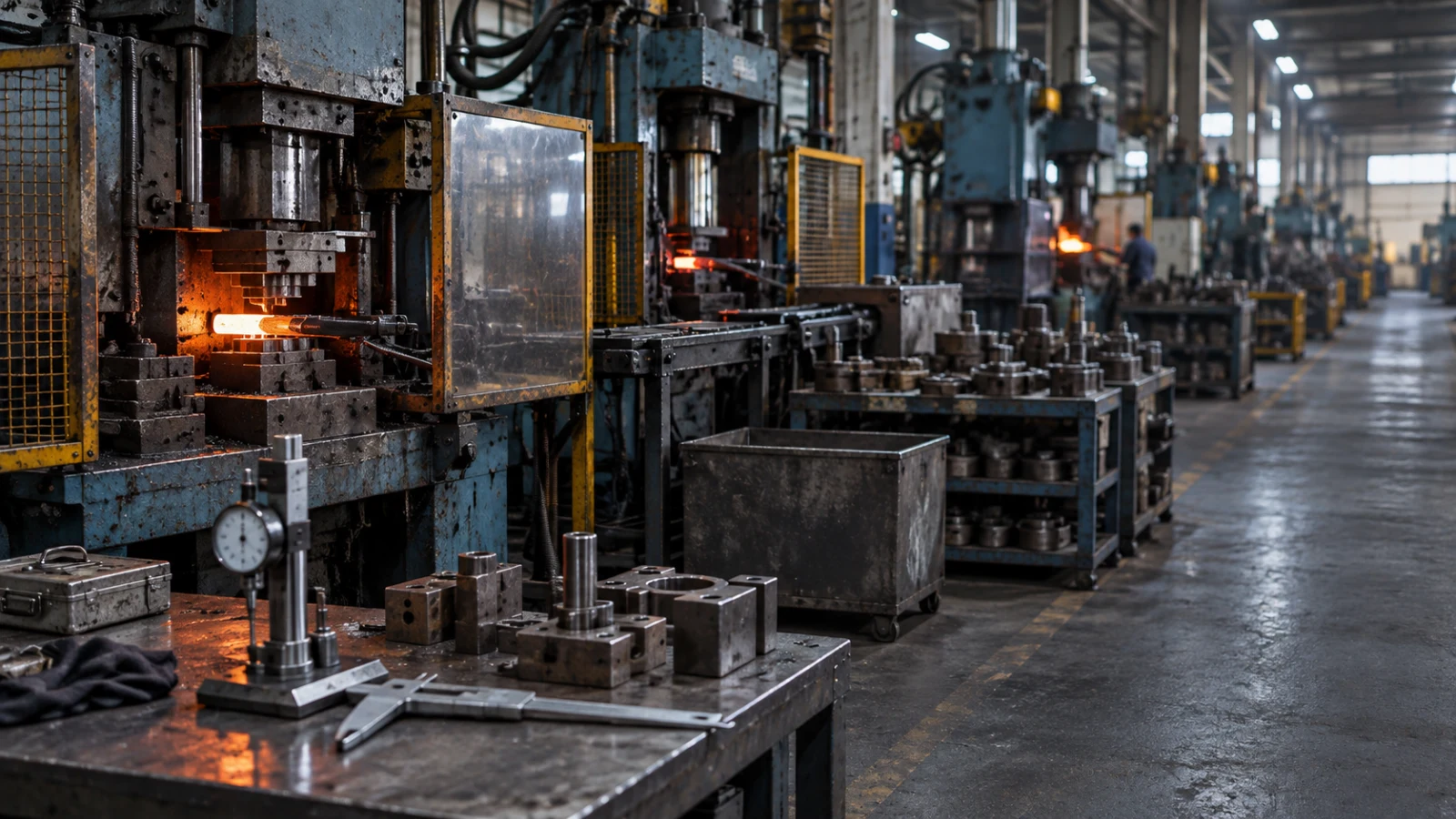Portrait view of guarded forming equipment and dimensional inspection toolsrelia_factory_quality