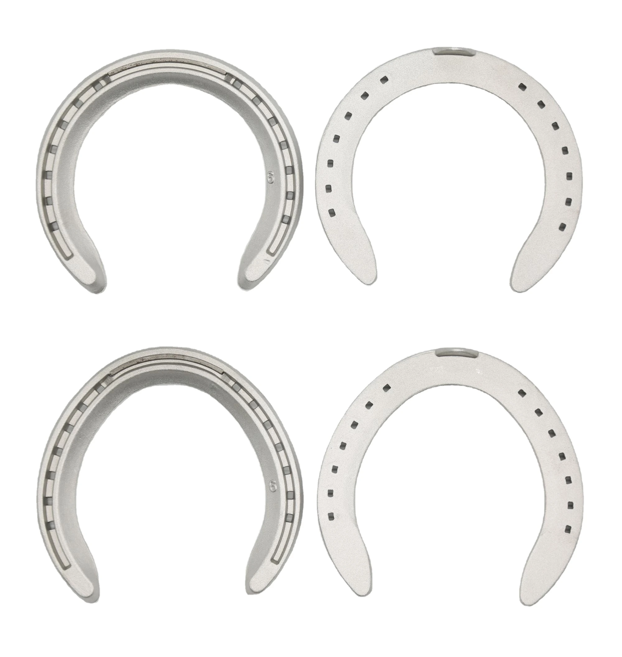 Forged aluminum horseshoes shown from both faces in the supplied product reference