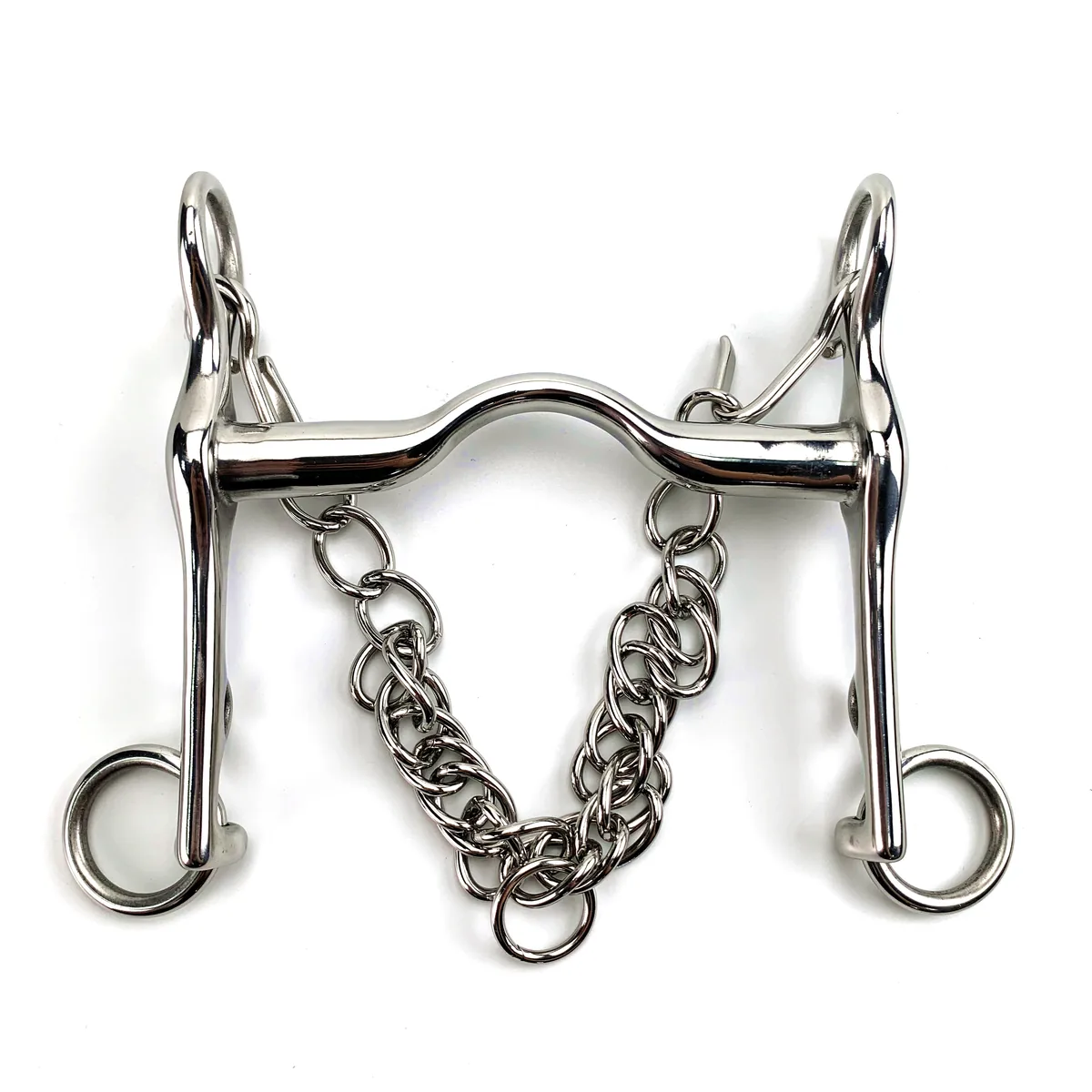 Stainless Steel Weymouth Horse Bit with Medium-Port Mouth, Hooks and Curb Chain — product image 2