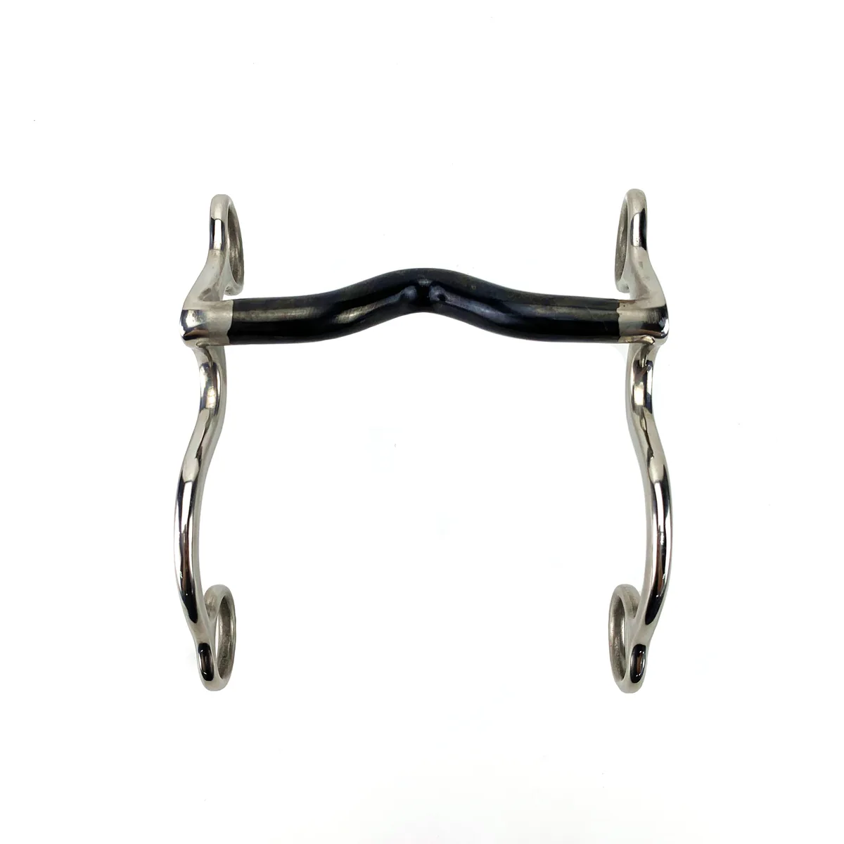 Stainless Steel Horse Riding Bit with Black High-Port Mouthpiece and Rounded Cheeks — product image 1