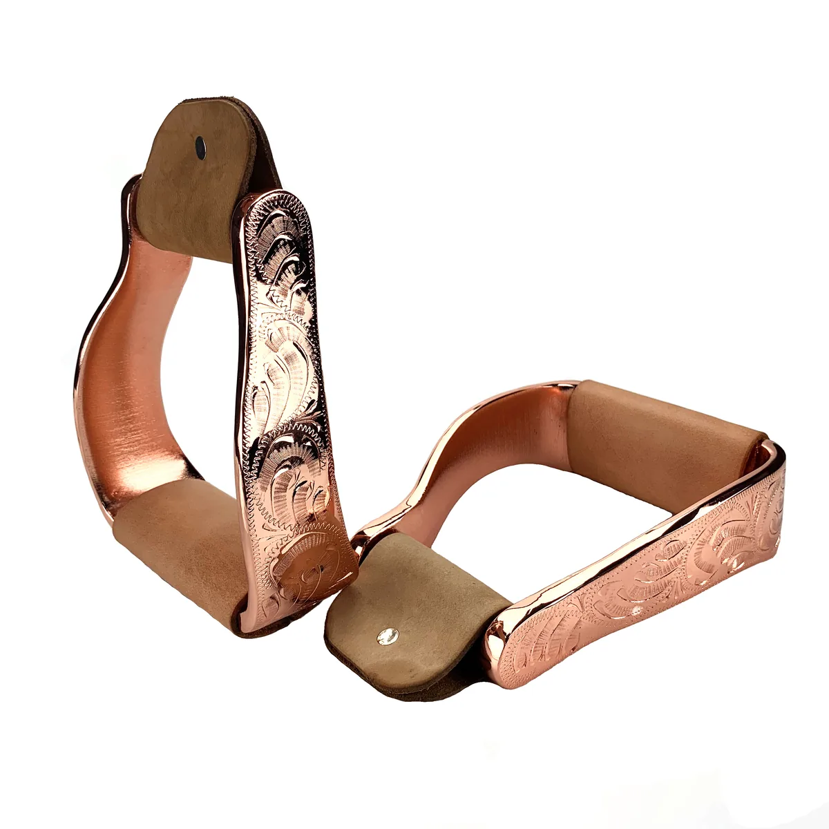 Ros&eacute;goldfarbene Visalia-Reitsteigb&uuml;gel aus Aluminium mit Gravur und Lederband