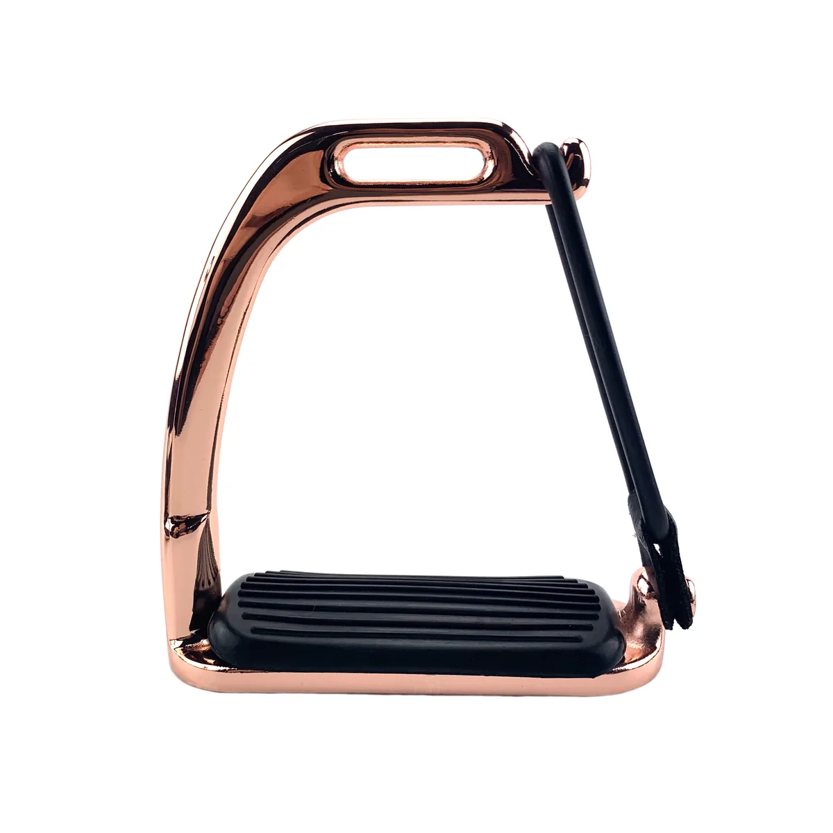Rose Gold Safety Horse Riding Stirrups with Rubber Ring and Leather Strap — product image 1