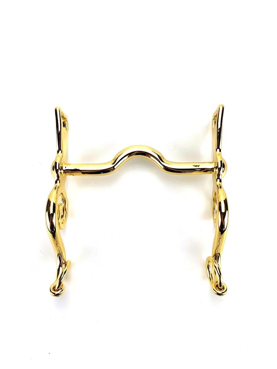 Spanish-Style Stainless Steel Pelham Snaffle Horse Bit with Brass-Plated Finish — product image 2