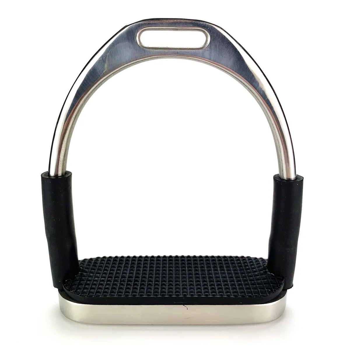 Stainless Steel Flexi Safety Horse Riding Stirrups with Black or White Treads — product image 1