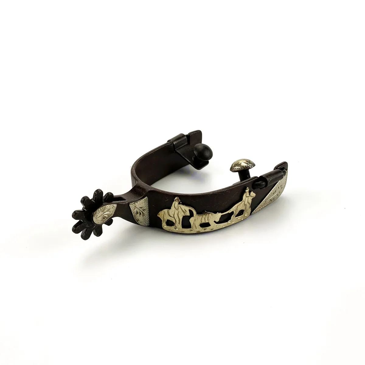 Brass Cowboy Horse Spur with German Silver Engraving and 8-Point Rowel — product image 2