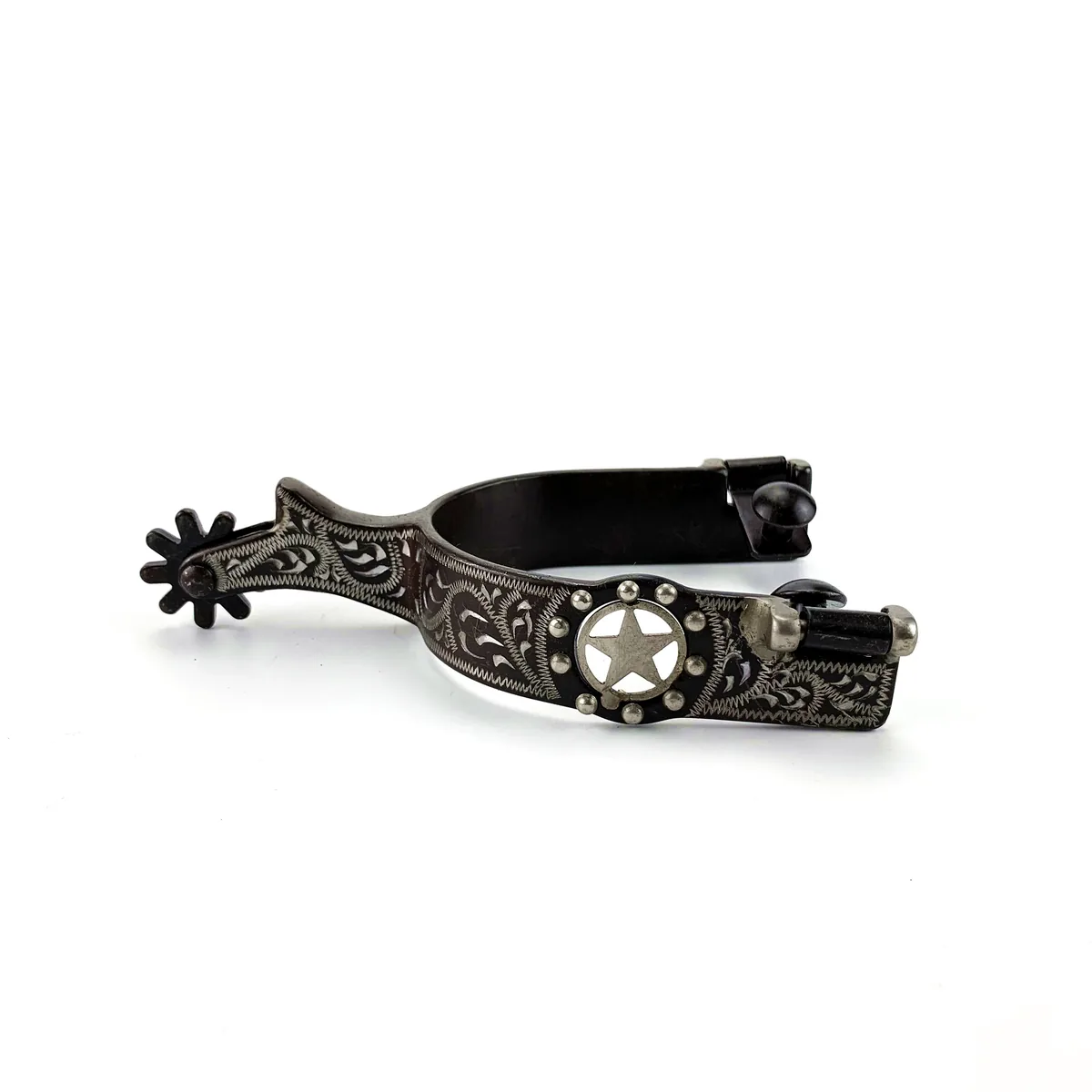 Antique Western Horse Spurs with Texas Star and Engraved Trims — product image 1