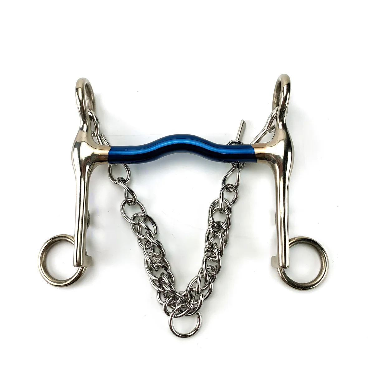 English Stainless Steel Weymouth Curb Horse Bit with Blue Mouthpiece — product image 1