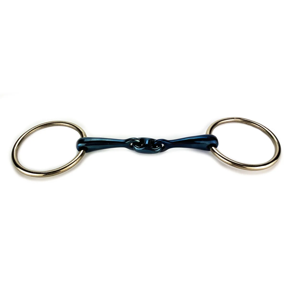 Double-Jointed Blue Steel Sweet Iron Snaffle Horse Bit with Elliptical Link — product image 3