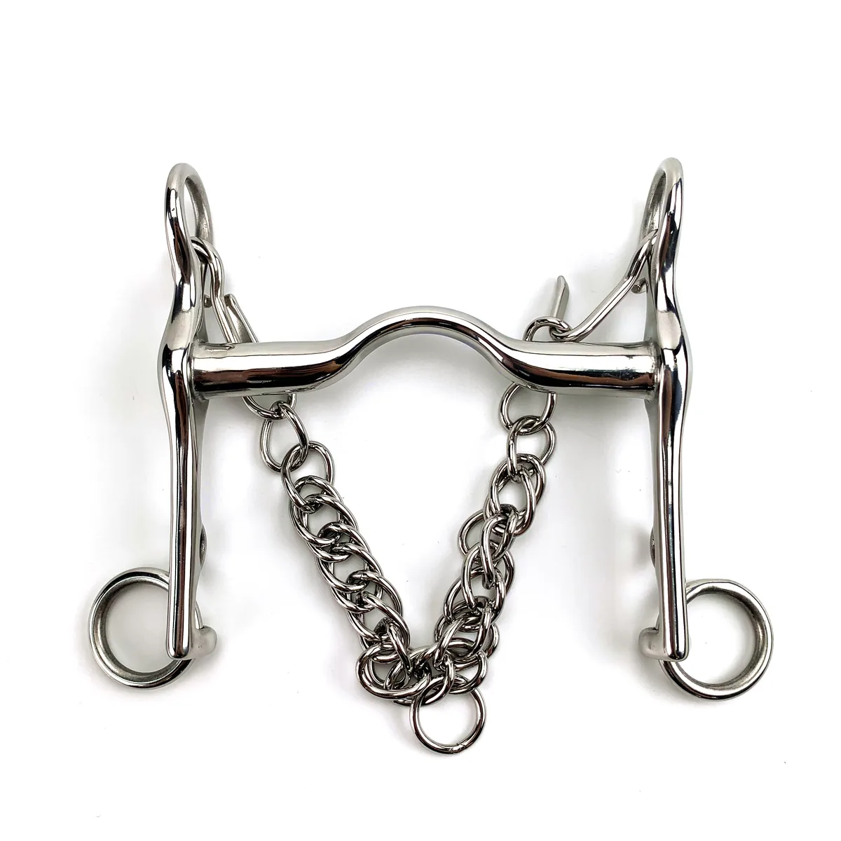 Stainless Steel Weymouth Horse Bit with Medium-Port Mouth, Hooks and Curb Chain — product image 1