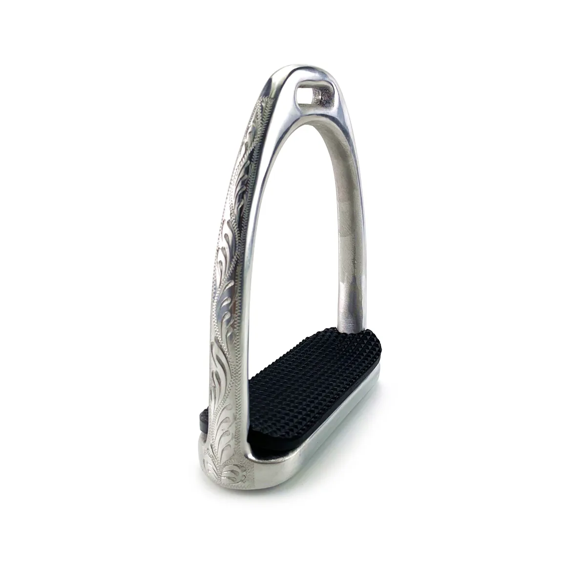 English Engraved Aluminum Horse Riding Stirrups with Rubber Pads — product image 2