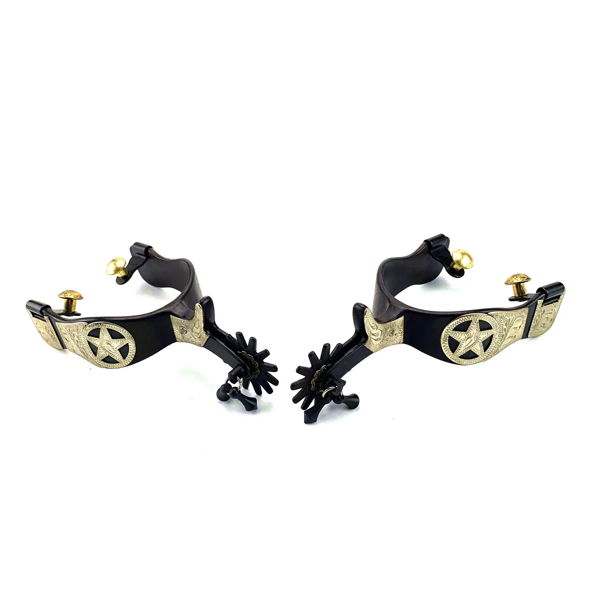 Men's Horse Spur with German Silver Engraving and Texas Star Concho — product image 3