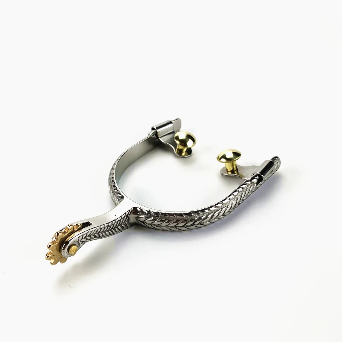 Stainless Steel Roper Horse Spur with Rope-Pattern Band, Buttons and Rowel — product image 2