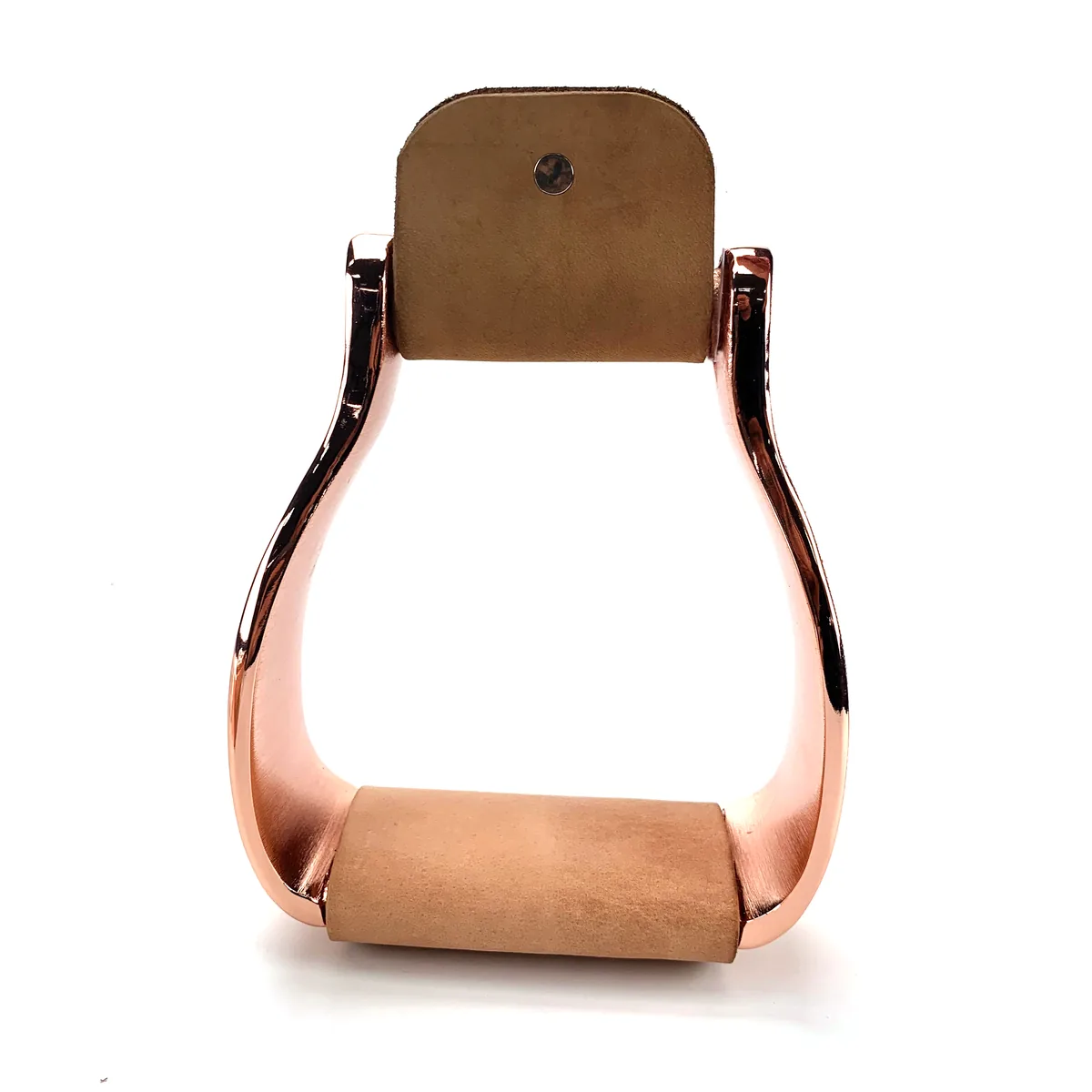 Rose Gold Aluminum Visalia Horse Riding Stirrups with Engraving and Leather Band — product image 1