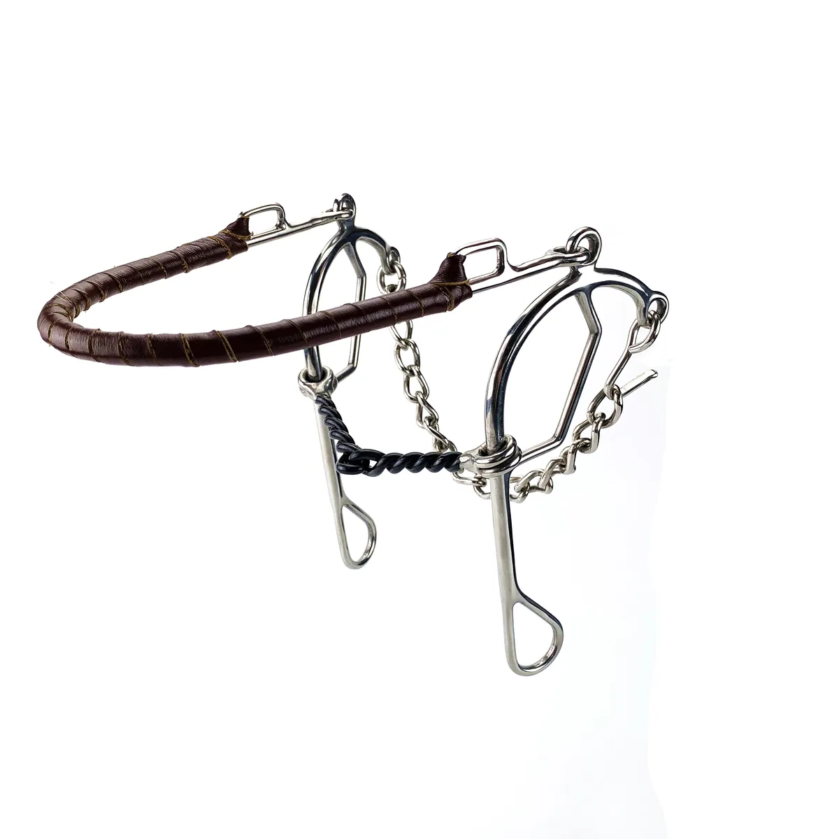 Stainless Steel Hackamore Horse Bit with Sweet Iron Mouth, Leather Noseband and Curb Chain — product image 1