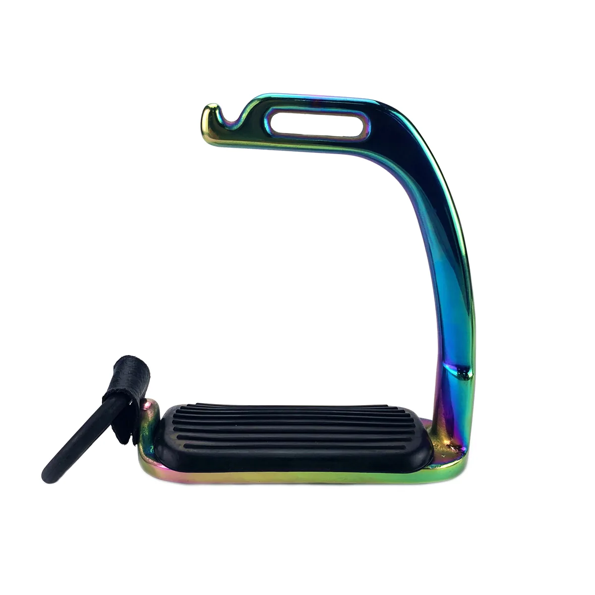 Rainbow Peacock Safety Horse Riding Stirrups with Rubber Ring and Leather Strap — product image 1
