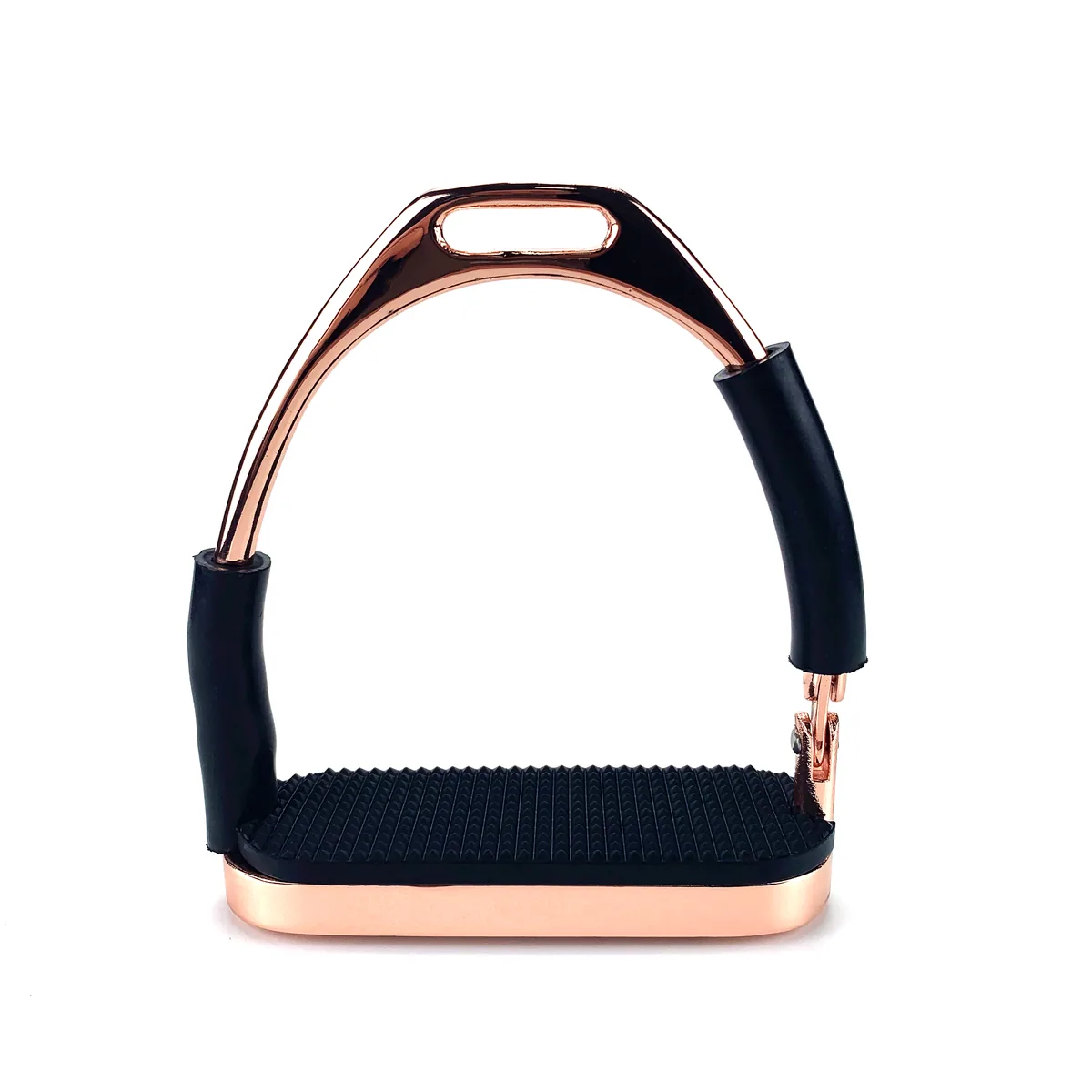 Rose Gold Flexi Safety Horse Riding Stirrups with Black Treads — product image 2