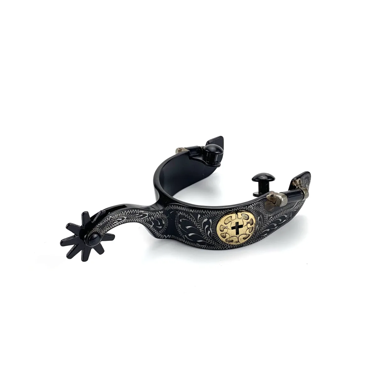 Fully Hand-Engraved Black Steel Horse Spurs for Men and Women — product image 2