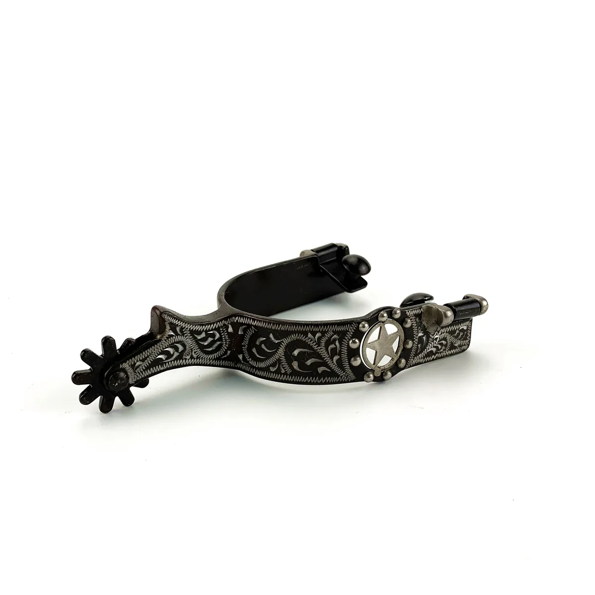 Antique Western Horse Spurs with Texas Star and Engraved Trims — product image 2