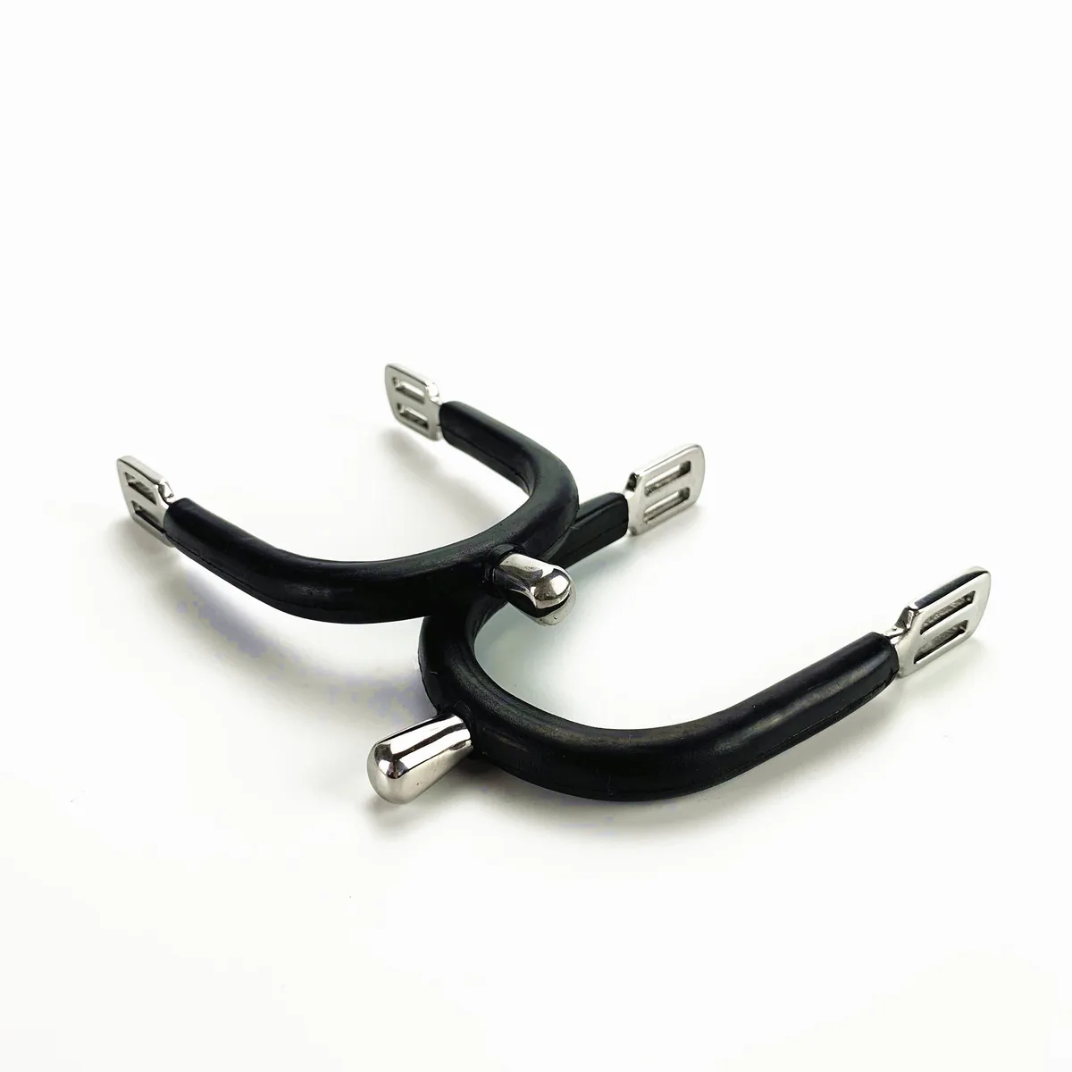English Horse Riding Spurs with Rubber-Coated Band and Round Neck — product image 1