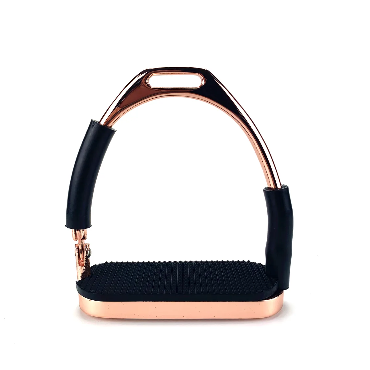Rose Gold Flexi Safety Horse Riding Stirrups with Black Treads — product image 1