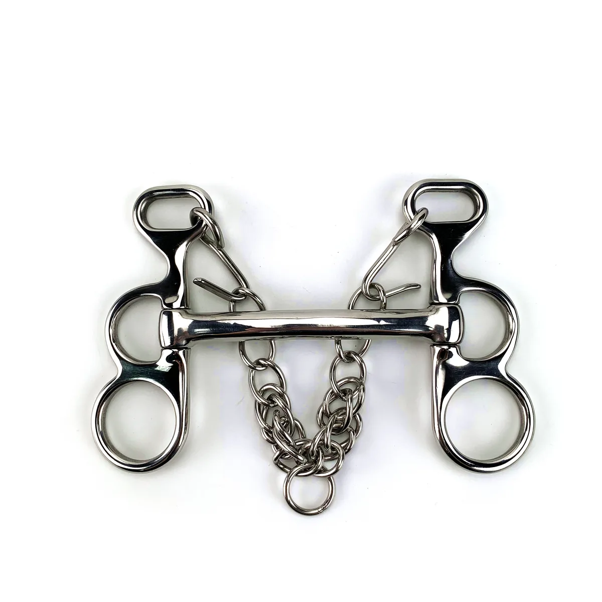 Stainless Steel Loose-Cheek Gag Horse Bit with Mullen Mouth, Hooks and Curb Chain — product image 1