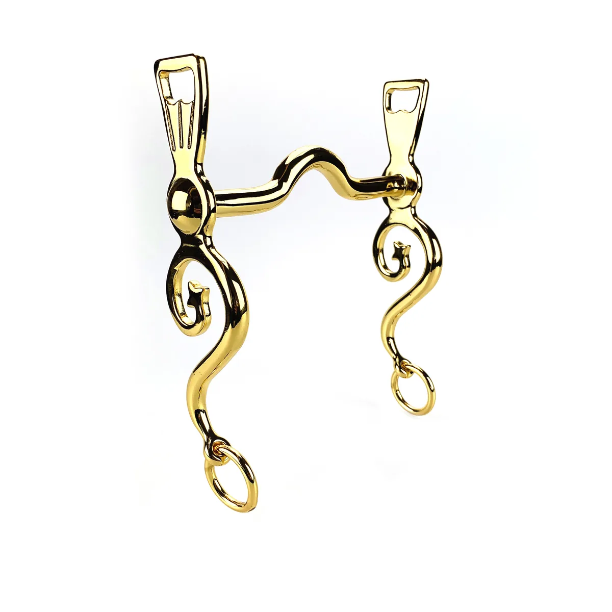 Spanish-Style Stainless Steel Pelham Snaffle Horse Bit with Brass-Plated Finish — product image 1