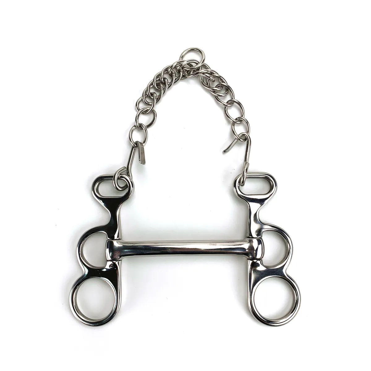 Stainless Steel Loose-Cheek Gag Horse Bit with Mullen Mouth, Hooks and Curb Chain — product image 2