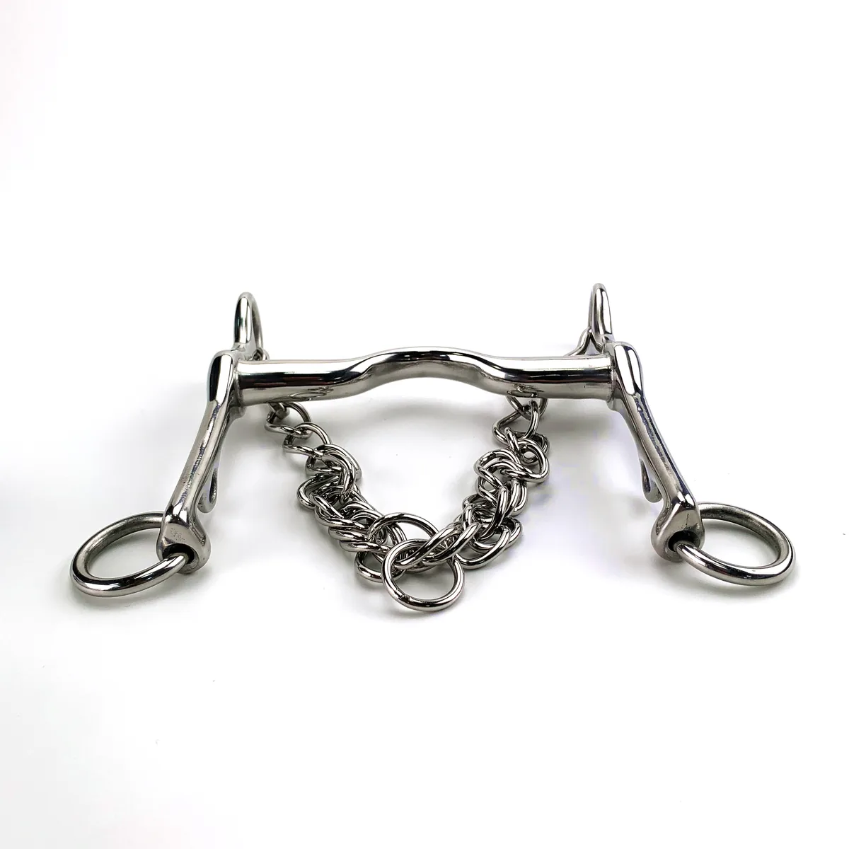 Stainless Steel Weymouth Horse Bit with Medium-Port Mouth, Hooks and Curb Chain — product image 3