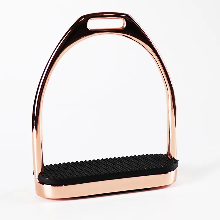 Rose gold Fillis horse riding stirrup with black textured tread
