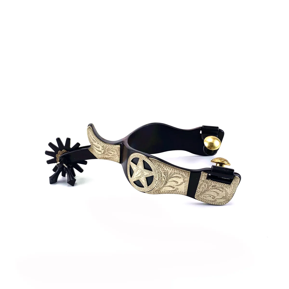 Men's Horse Spur with German Silver Engraving and Texas Star Concho — product image 1