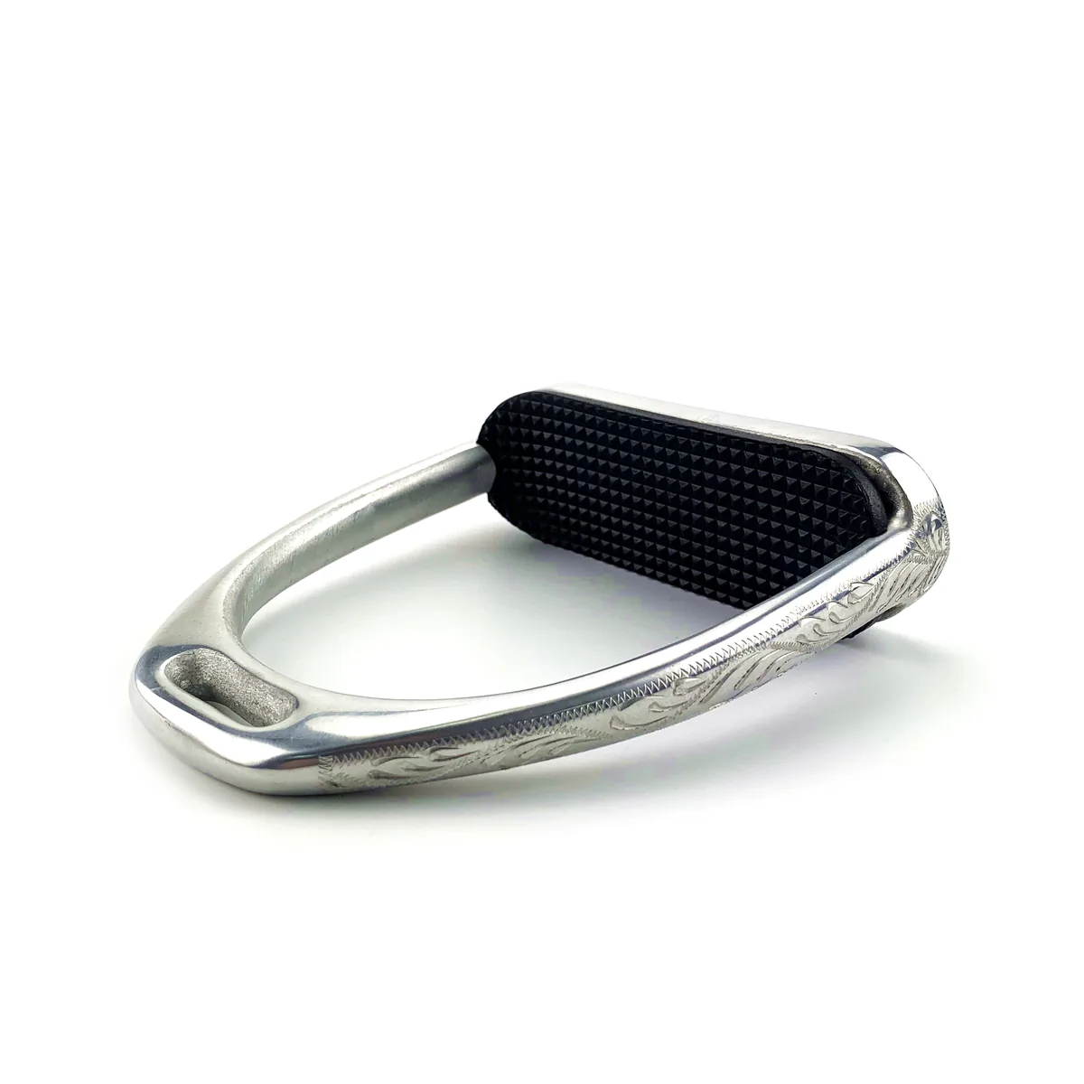 English Engraved Aluminum Horse Riding Stirrups with Rubber Pads — product image 3