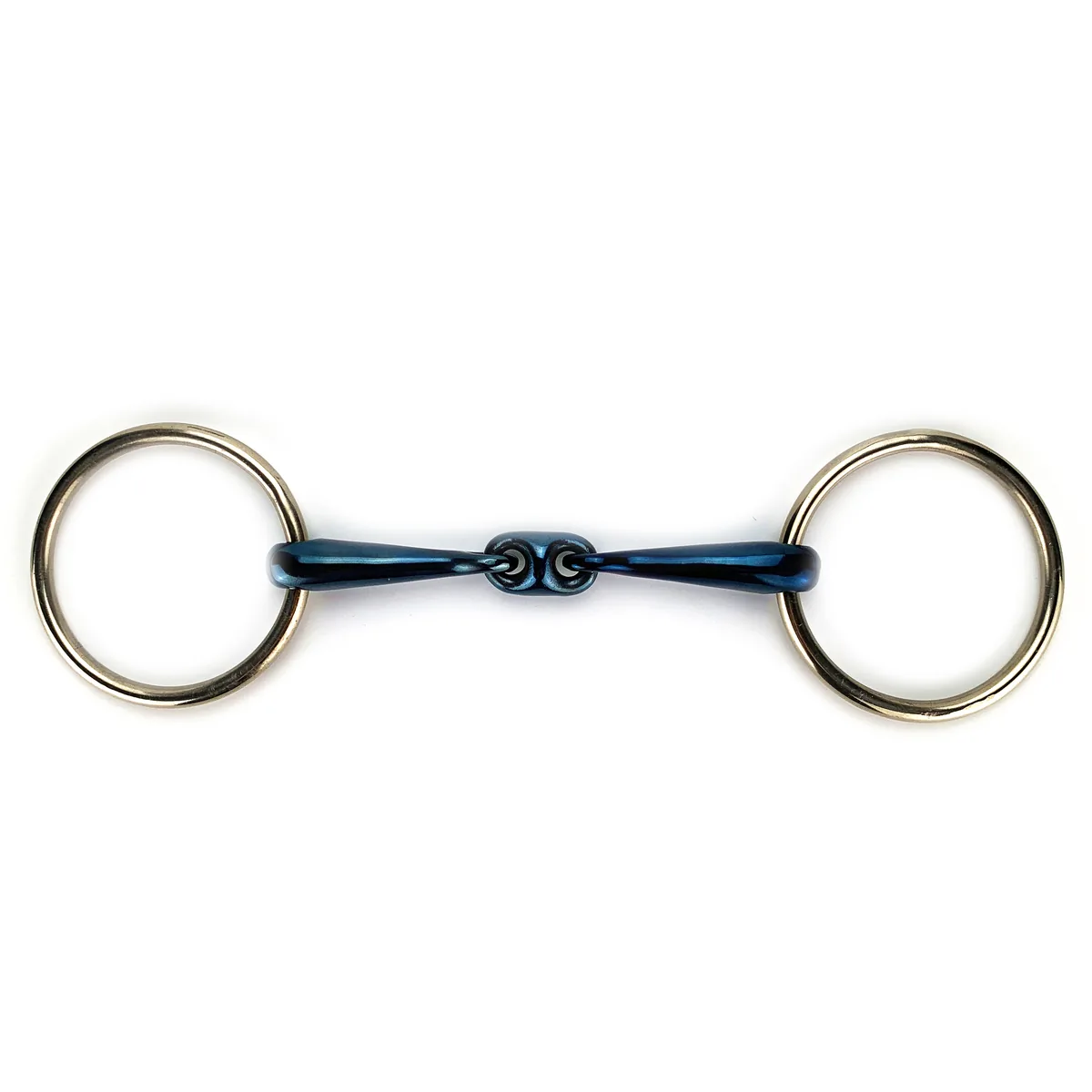 Double-Jointed Blue Steel Sweet Iron Snaffle Horse Bit with Elliptical Link — product image 1