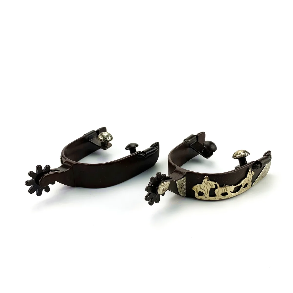 Brass Cowboy Horse Spur with German Silver Engraving and 8-Point Rowel