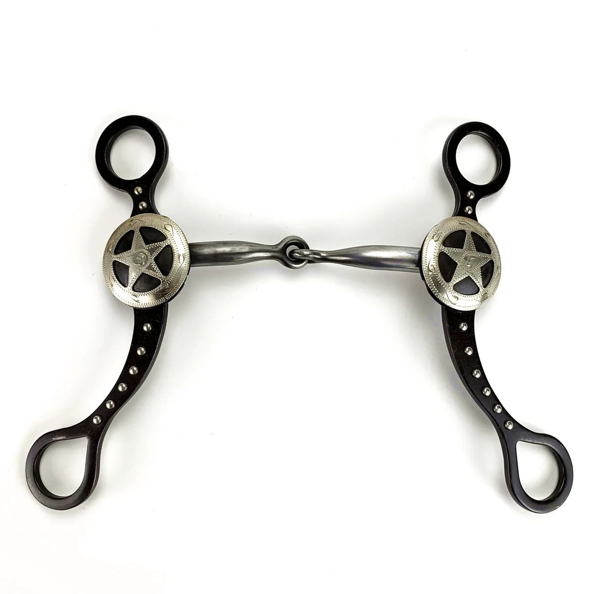 Western Style Antique Training Horse Bit Decorated with German Silver Texas Star Concho & Stainless Steel Dots Trims — product image 1