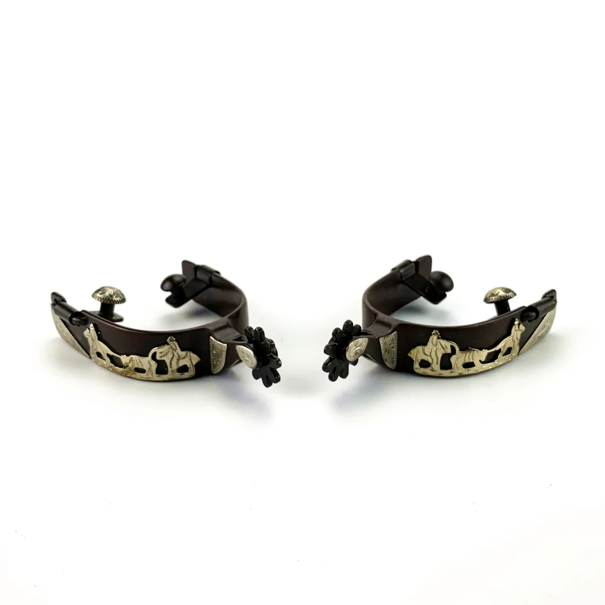 Brass Cowboy Horse Spur with German Silver Engraving and 8-Point Rowel — product image 3