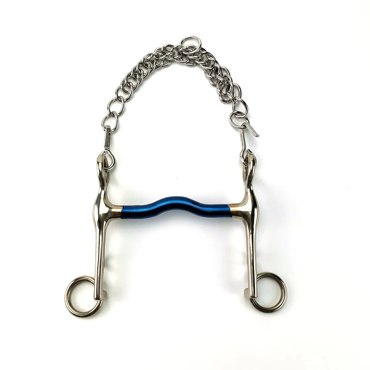 English Stainless Steel Weymouth Curb Horse Bit with Blue Mouthpiece — product image 2