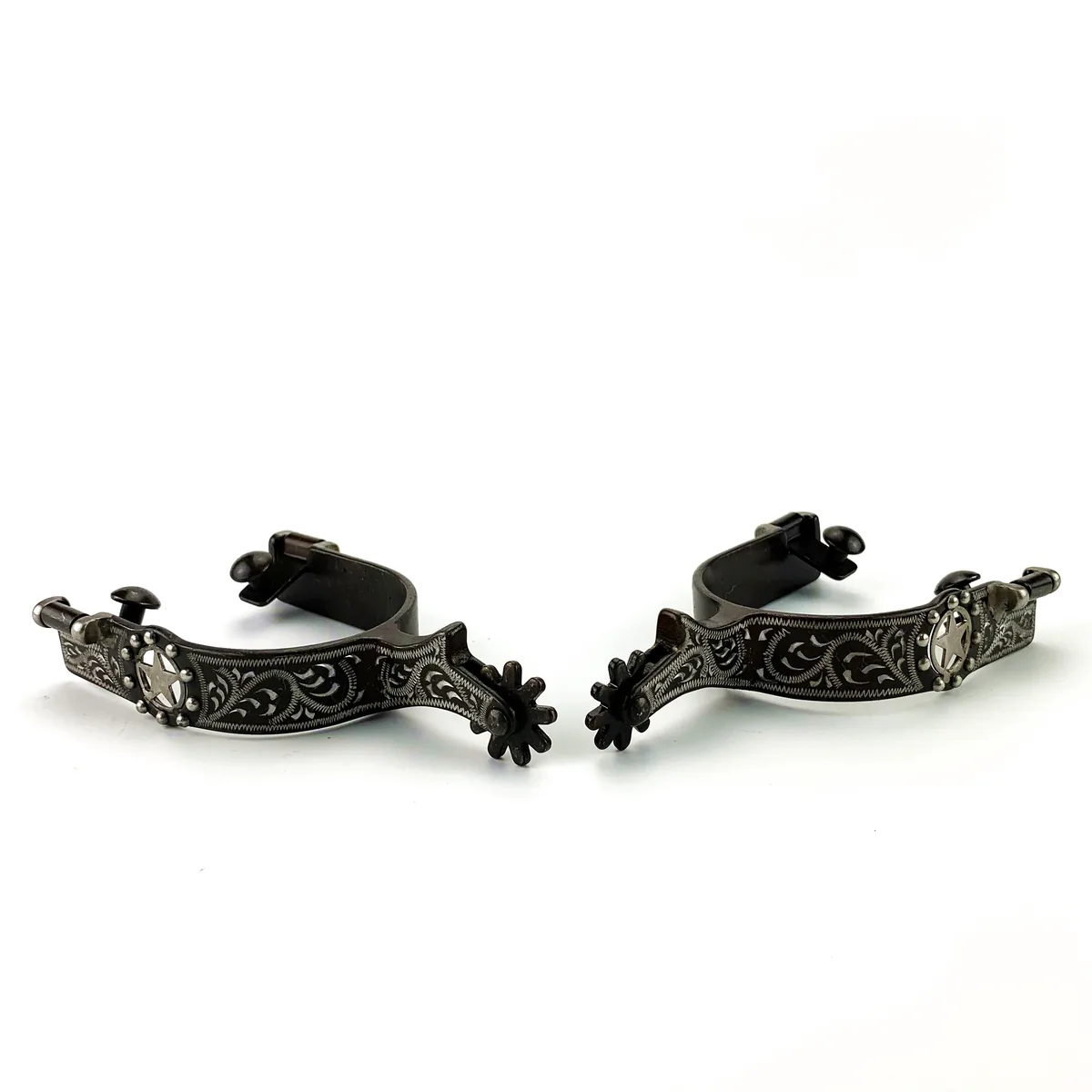 Antique Western Horse Spurs with Texas Star and Engraved Trims — product image 3