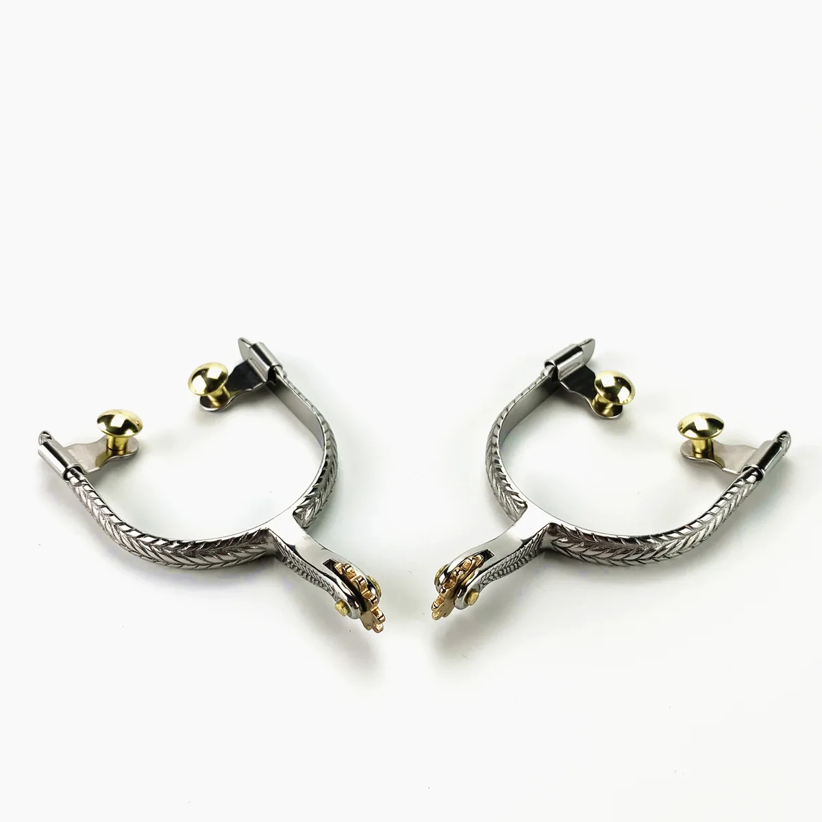 Stainless Steel Roper Horse Spur with Rope-Pattern Band, Buttons and Rowel — product image 3