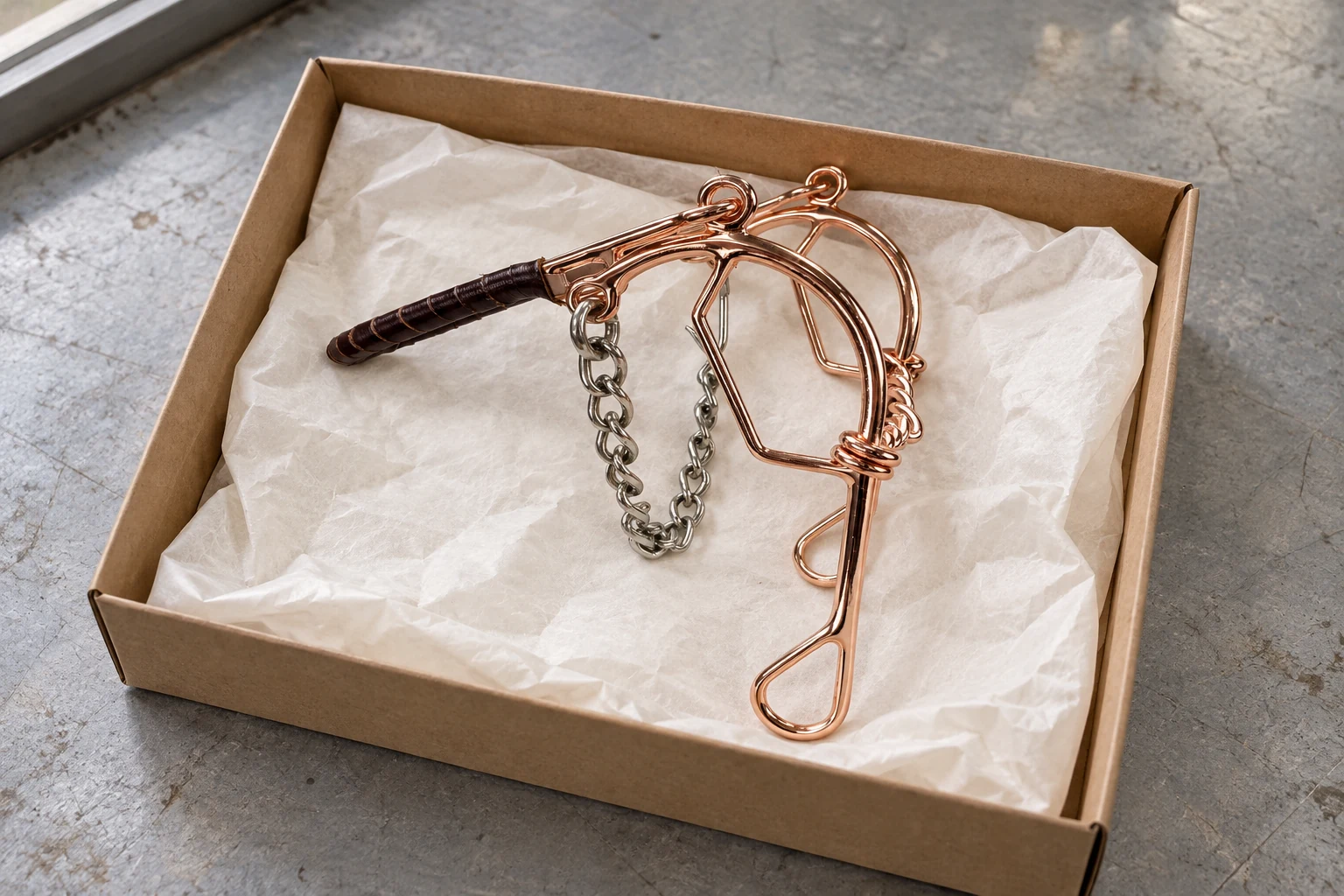 Mechanical Hackamore arranged in protective tissue inside a carton
